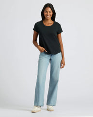 Womens Black & White Slub Scoop Neck Tee 4-Pack