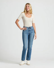 Womens Oatmeal Ribbed 3/4 Sleeve Scoop Neck Tee 3-Pack